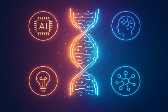 Future of innovation AI, DNA, and human intelligence merge in digital concept