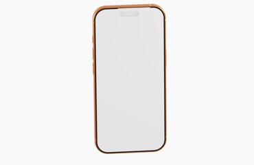 Orange phone mock up on white background, ideal for app presentations or digital design projects. Empty screen