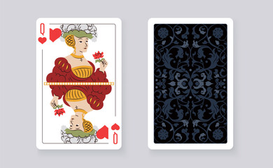 Vector illustration of the Queen of Hearts playing card. Elegant and classic design symbolizing royalty, luck, and card games, perfect for casino and entertainment projects.