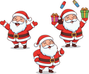 Cute Trio Santa Claus Vector Art on White Background