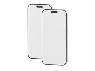 Two modern smartphones with blank screens, ideal for app presentations or UI/UX design showcase, perfect for te