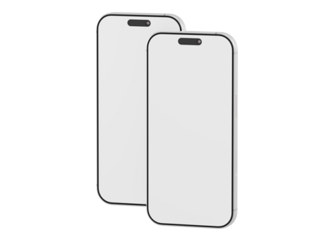 Two modern smartphones with blank screens, ideal for app presentations or UI/UX design showcase, perfect for te
