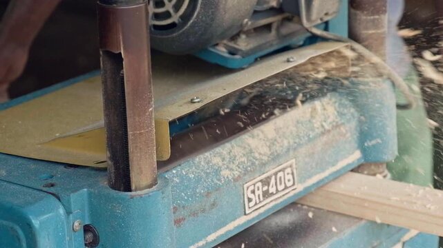 Slow Motion Wood Planing with Thickness Planer Machine