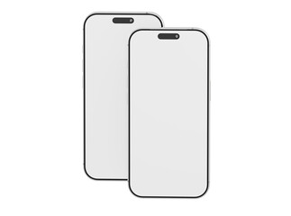 Two blank smartphone devices side-by-side, perfect for app showcase or design presentation. Offers space for co