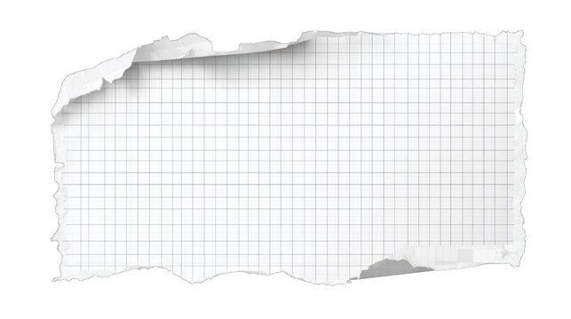 A torn piece of graph paper with a grid pattern, showcasing jagged edges and a textured surface.