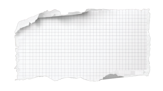 A torn piece of graph paper with a grid pattern, showcasing jagged edges and a textured surface.