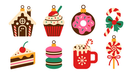 Festive Delights: An array of delightful treats, from a gingerbread house to a lollipop, adorning a scene, offering a taste of festive spirit and sweet joy.