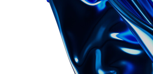 Modern abstract background featuring glossy, flowing blue fabric with reflections and highlights. Perfect for digital art, design, and creative