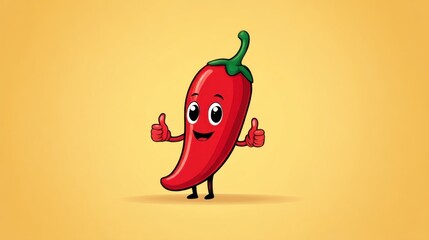 A cheerful cartoon red chili pepper stands and gives a thumbs-up. Perfect for designs related to food, spices, spiciness, and positivity.