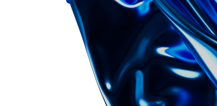 Modern abstract background featuring glossy, flowing blue fabric with reflections and highlights. Perfect for digital art, design, and creative