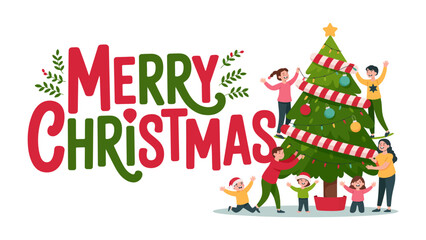 Festive Family Gathering: A joyful family gathers around a decorated Christmas tree, their hearts filled with warmth and excitement as they celebrate the spirit of the season.