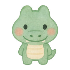 Obraz premium PNG Cute cartoon green dinosaur illustration.