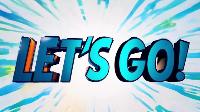 Lets Go 3D Text Animation on Blue Speed Lines Background. Dynamic Motion Graphics for Gaming Intros and Vlogs.
