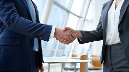 Businessmen shaking hands in office meeting sealing a deal