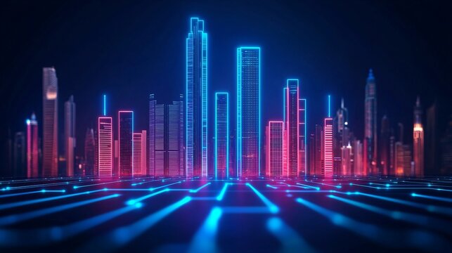 Global financial hub skyline connected by glowing data lines representing worldwide investment flow. - Powered by Adobe