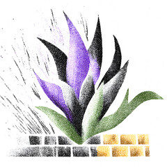 Hand-drawn silhouette of a vibrant plant growing against a textured wall