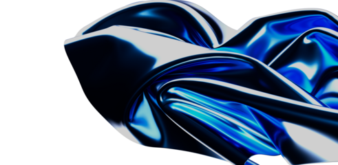 A close-up of a fluid, abstract design with dynamic blue and silver gradients, creating a modern, metallic aesthetic.