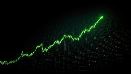 A green upward trending chart graph on a black grid, symbolizing financial growth