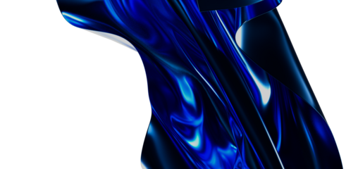 Dynamic abstract image featuring fluid blue silk waves on a white backdrop. Perfect for artistic designs, backgrounds and creative concepts