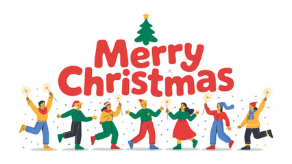 Joyful Holiday Cheer: A festive illustration of people dancing in Christmas celebration, spreading holiday cheer and togetherness, with a warm and inviting atmosphere.