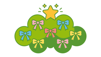 Festive Tree of Dreams: Adorned with colorful ribbons and topped with a shimmering star, a whimsical, illustrated tree sparks imagination.