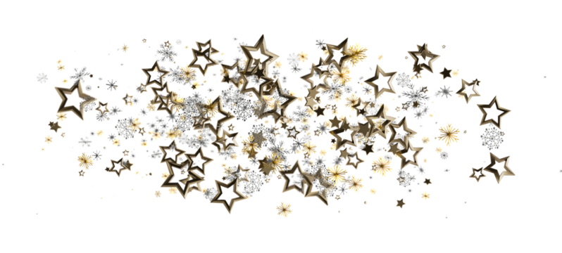 Elegant golden stars, snowflakes and sparkles confetti isolated on a white background. Perfect for holiday designs, Christmas and New Year celeb