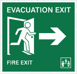 Create Green sign evacuation exit set icon, direction a safe area, fire exit, designations location emergency evacuation exit, quick and safe exit on white background