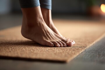 Bare Feet Balancing on a Yoga Mat During a Standing Pose