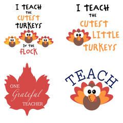 set of funny cartoon monsters, thanksgiving teacher