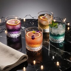 cocktail in a glass with fresh fruits and mint