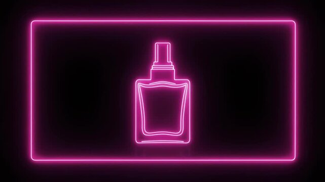 Sleek Neon Perfume Bottle Display with Pink Border on Black Background