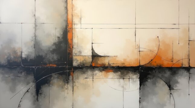 Abstract textured painting with warm earthy tones and dark shadows