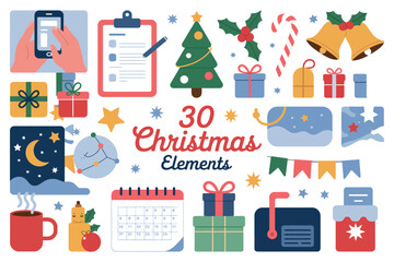 Obraz premium Vibrant collection of festive Christmas elements and holiday icons for design