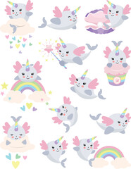 Cute Magical Narwhal Clip Art Collection