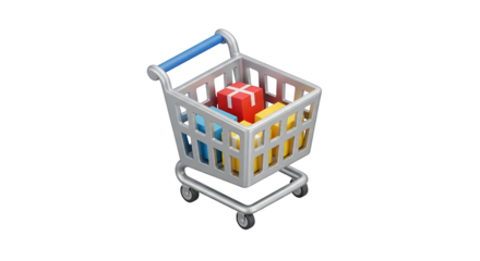 3d icon of isometric shopping cart full of gifts online shopping concept