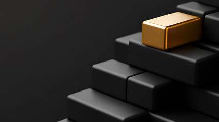 Ascending Towards Success: A golden block sits atop a series of dark blocks, symbolizing ambition, leadership, and standing out in the darkness on the path towards achievement.