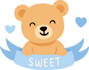 Sweet Bear Charming Blue Banner Greeting.cdr