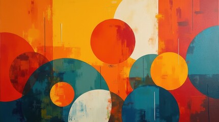 Vibrant abstract art with overlapping circles in warm and cool colors
