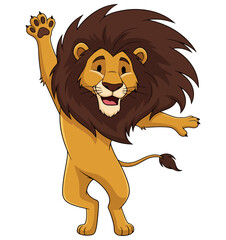 Happy cartoon lion waving with excitement, full of friendly energy