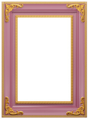 Realistic pink vintage frame isolated on white background. Rectangle frames mockup. Classic Photo wooden frame. Pink border for painting, poster, and photo gallery. 3d png illustration.
