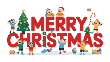 Merry Christmas: Festive scene with children and holiday decorations, exuding joy, excitement, and the spirit of Christmas.