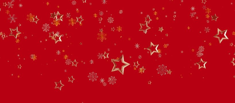 Christmas background with golden stars and snowflakes on red background. Festive and celebratory design for holiday season, perfect f