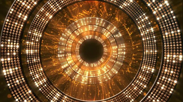 Bright golden disco lights Disco Ball. Glowing flicker wall lights for night club, glamour fashion event. Disco party flashing lights. VJ animation. Flashing wall. Music video, jazz pop 3D Disco Party