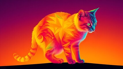 A prismatic cat silhouette with unnatural color gradients, defying conventional biological patterns.