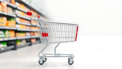 Shopping cart isolated on a plain background in a retail environment.