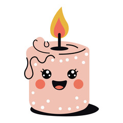 Kawaii Happy Birthday Candle Character Vector - Cute Party Celebration Light
