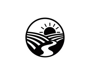 Landscape with river and sun