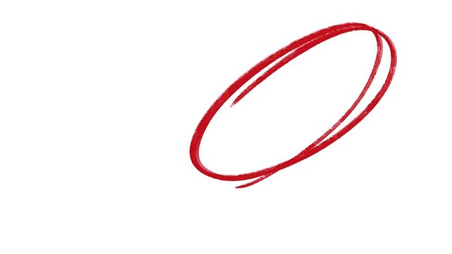 Hand-drawn red oval scribble, a sketchy ellipse for highlighting text or as a design element. Messy circle frame isolated on a white background