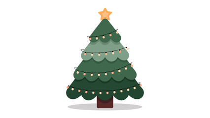 Festive Fir Tree: A meticulously crafted illustration presents a charming fir tree, adorned with twinkling lights and topped with a radiant star, embodying the spirit of celebration and joy.