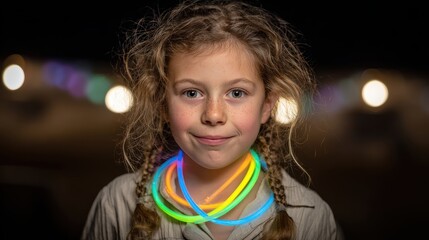 Girl with Braids and Glow Stick Necklaces